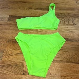 Neon green one shoulder bikini set